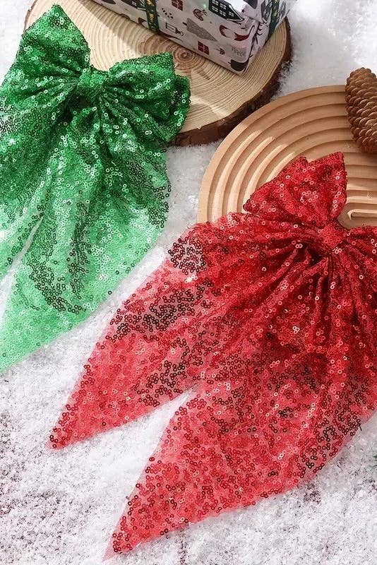 Glitter Sequin Bow Ribbon Hair Clip
