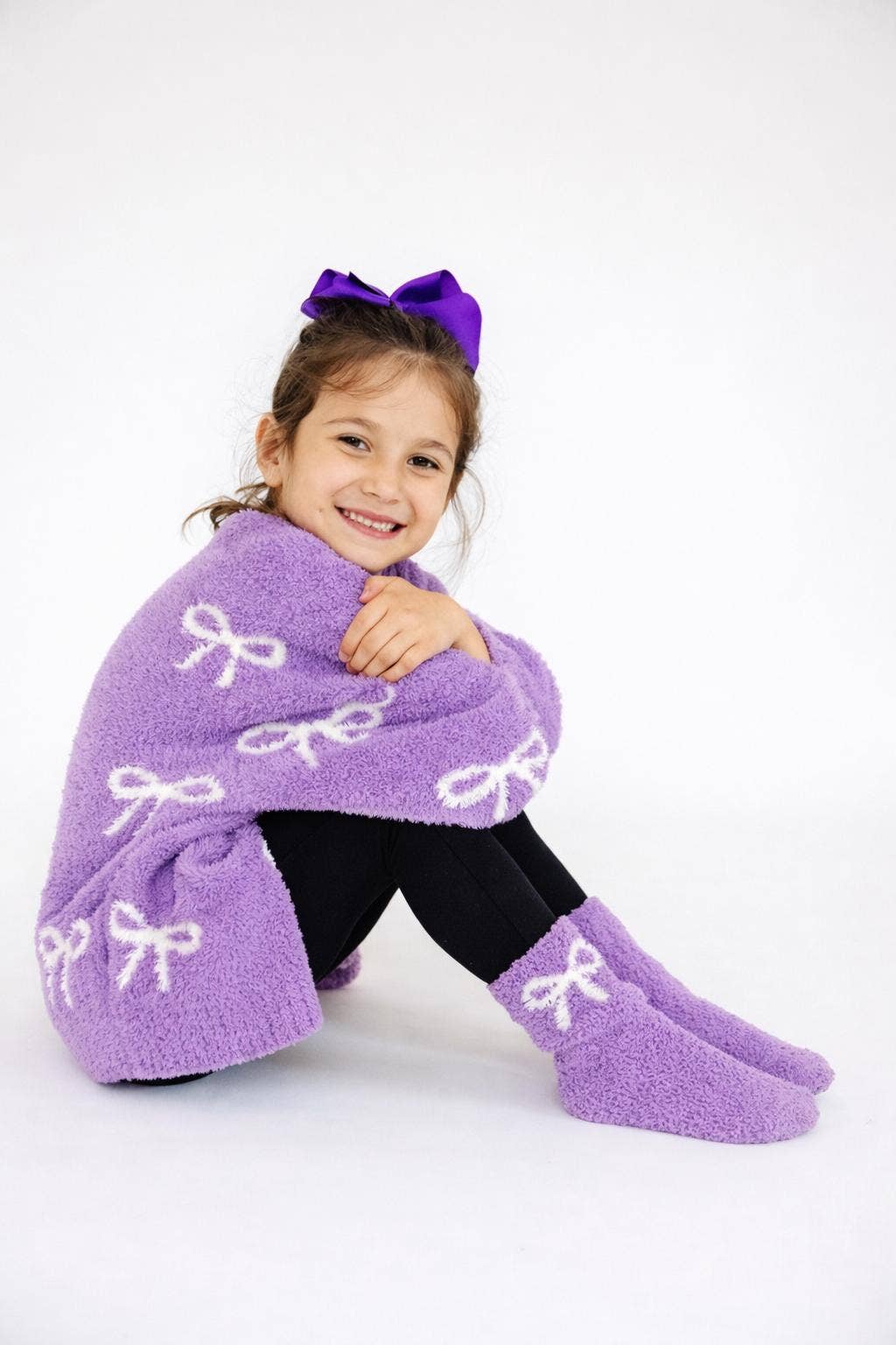 Lilac/Coconut Bow Cozy Socks