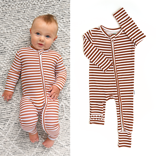 Chase Brown Ribbed Bamboo Zip Romper