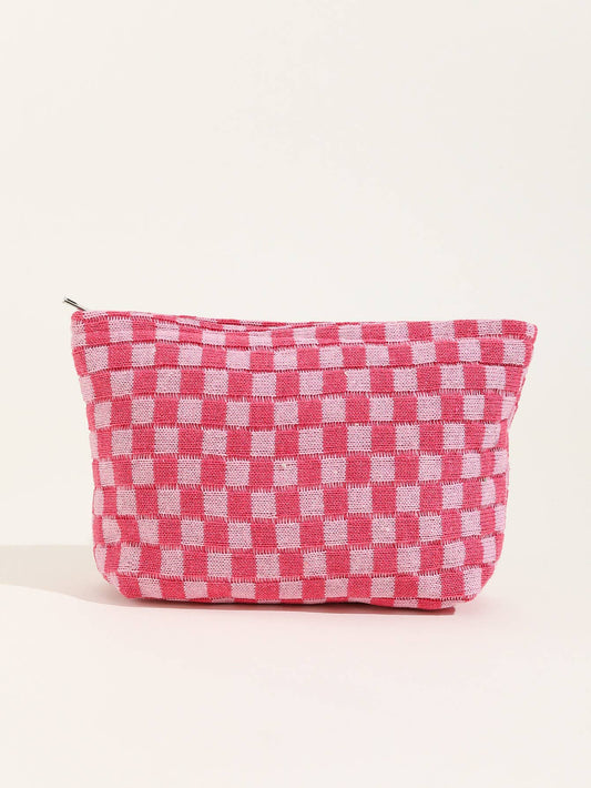 Checkered Cosmetic Makeup Pouch