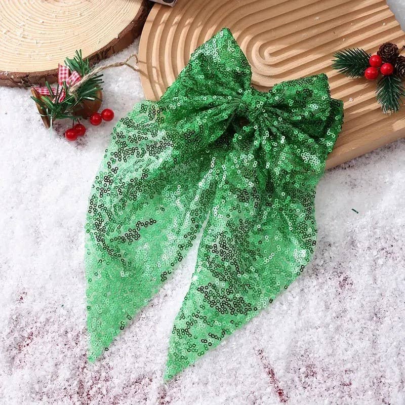 Glitter Sequin Bow Ribbon Hair Clip