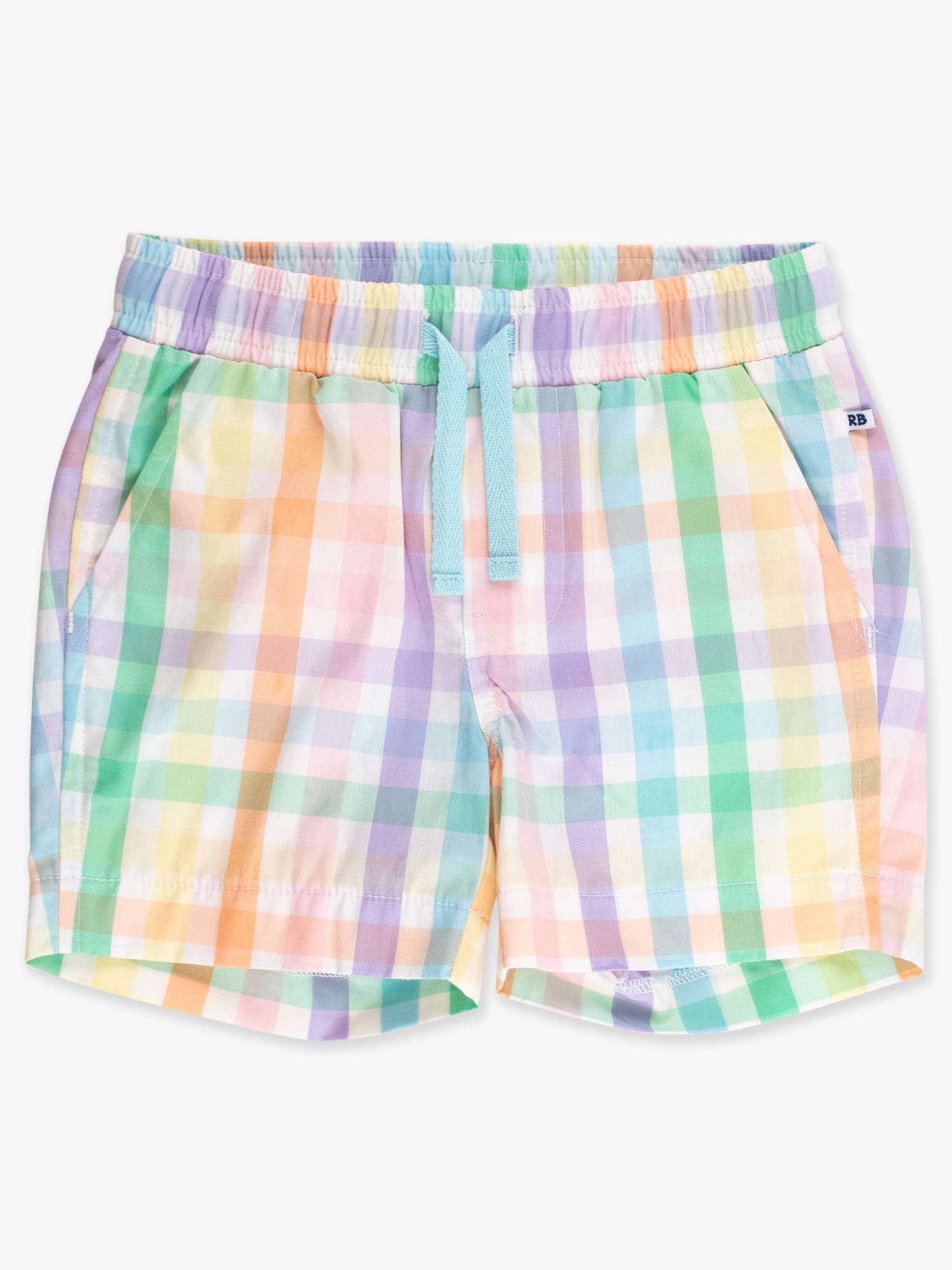 RuffleButts + RuggedButts - Boys Poppy Rainbow Plaid Pocket Henley Shirt & Pull-on Short Set