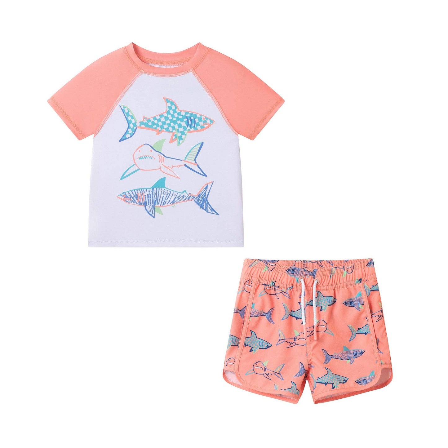 Andy & Evan - Boys Short Sleeve Rashguard Set | Shark Sketches
