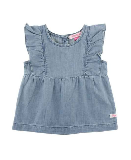 RuffleButts + RuggedButts - Girls Light Wash Classic Ruffle Tank Woven