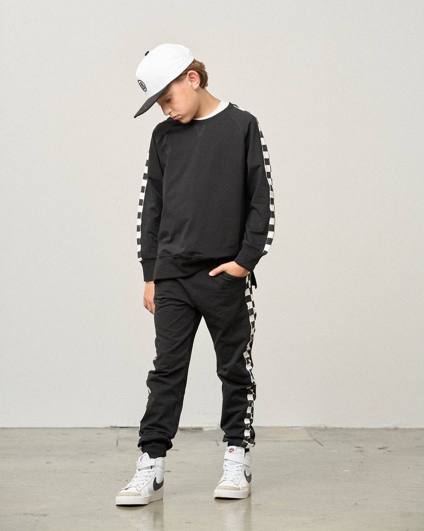 Side Checkered Joggers and Pullover Set