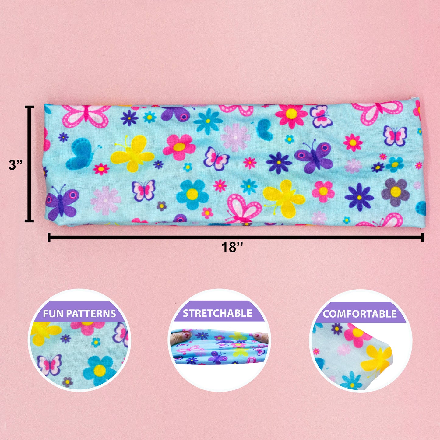 Wide Stretch Elastic Headbands - 3 Pack