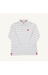 TBBC | Prim and Proper Polo LS-Pima - Worth Ave White and Grantley Gray Stripe/Richmond Red