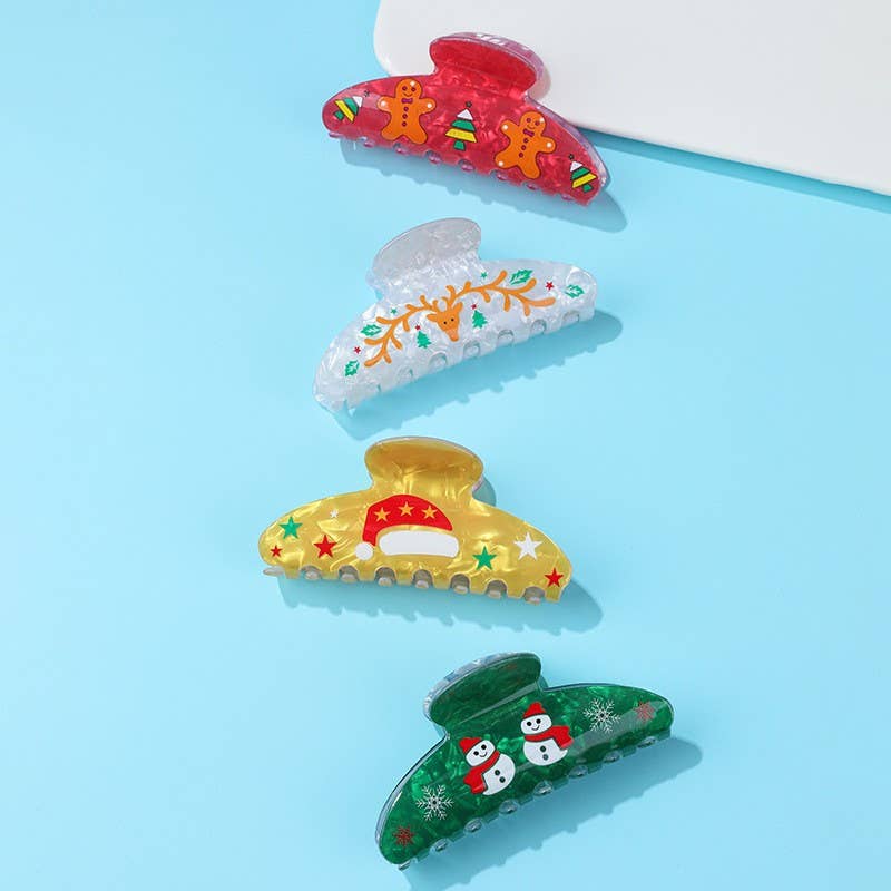 Christmas Hair Claw Clips - Gingerbread, Snowmen, Santa Hat, Reindeer