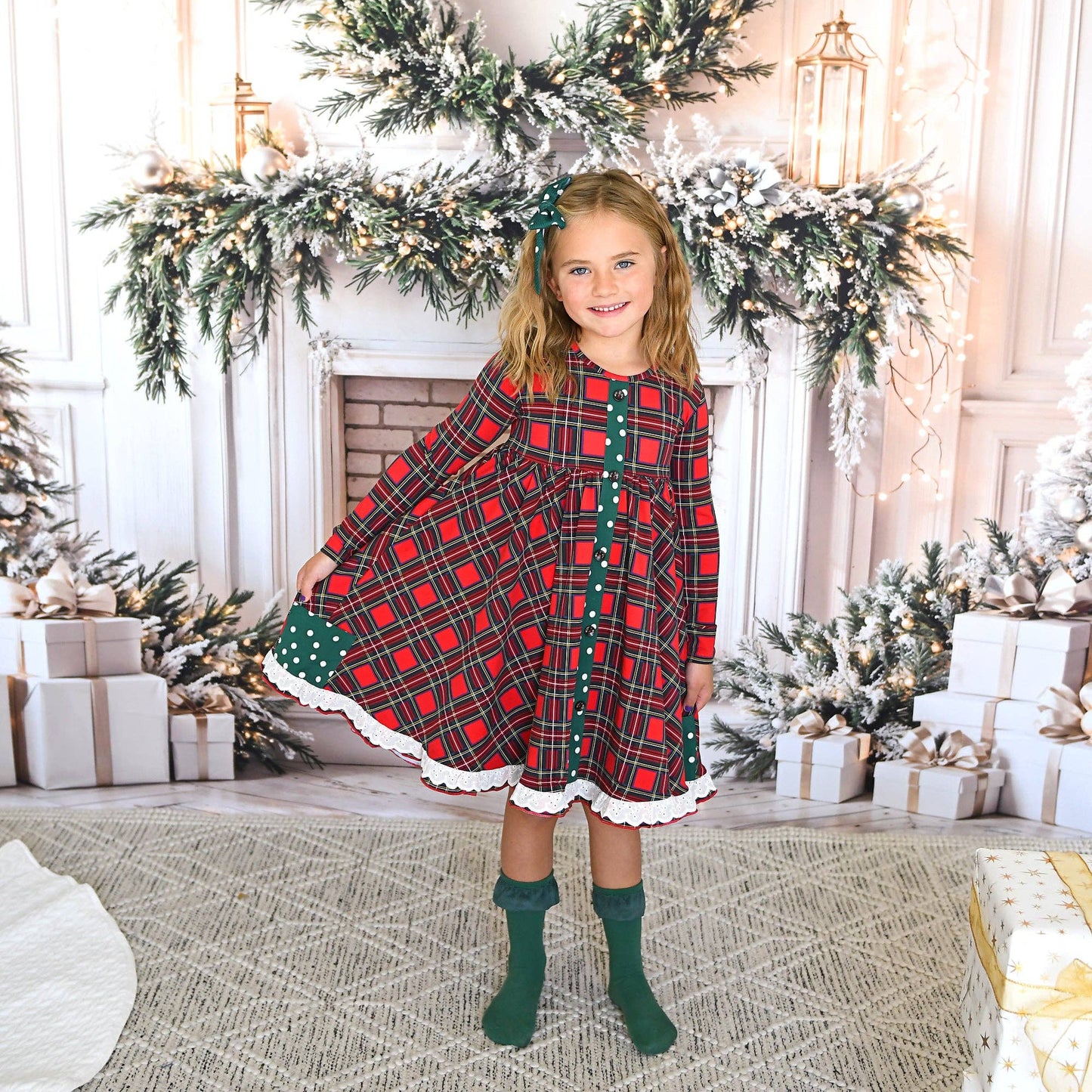 Holly Jolly Plaid and Polka Dot Dress