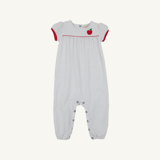 TBBC | Penny’s Playsuit - Nantucket Navy Microdot with Richmond Red and Apple Applique