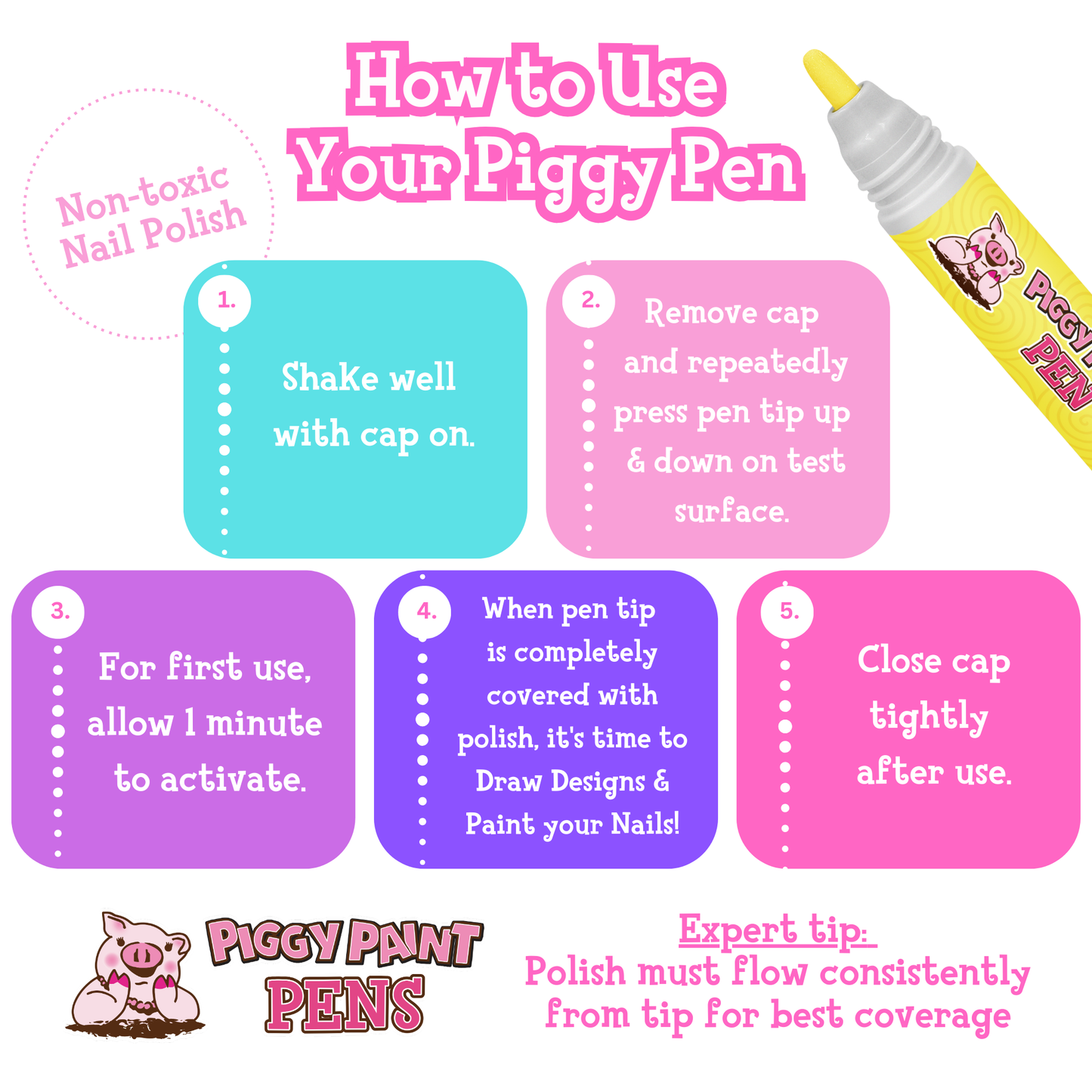 Piggy Paint - Yippee Yellow Piggy Paint Pen - Kids Non-toxic Nail Polish