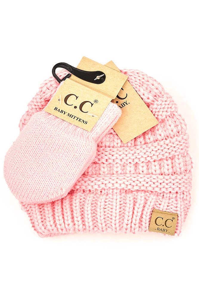 C.C Baby Solid Ribbed Beanie and Mitten Glove