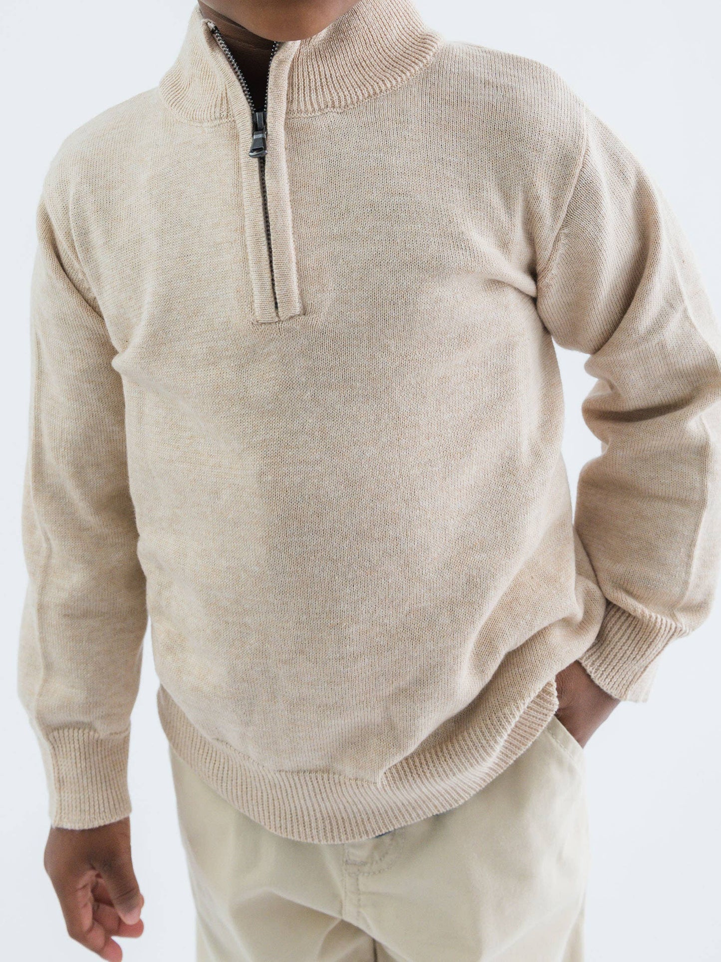 RuffleButts + RuggedButts - Boys Heather Oatmeal Quarter-Zip Sweater