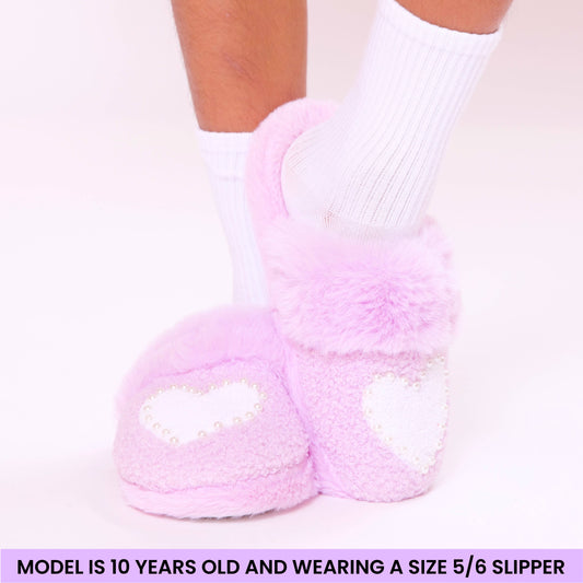 OMG Accessories - Faux Fur Pearl Heart Slippers