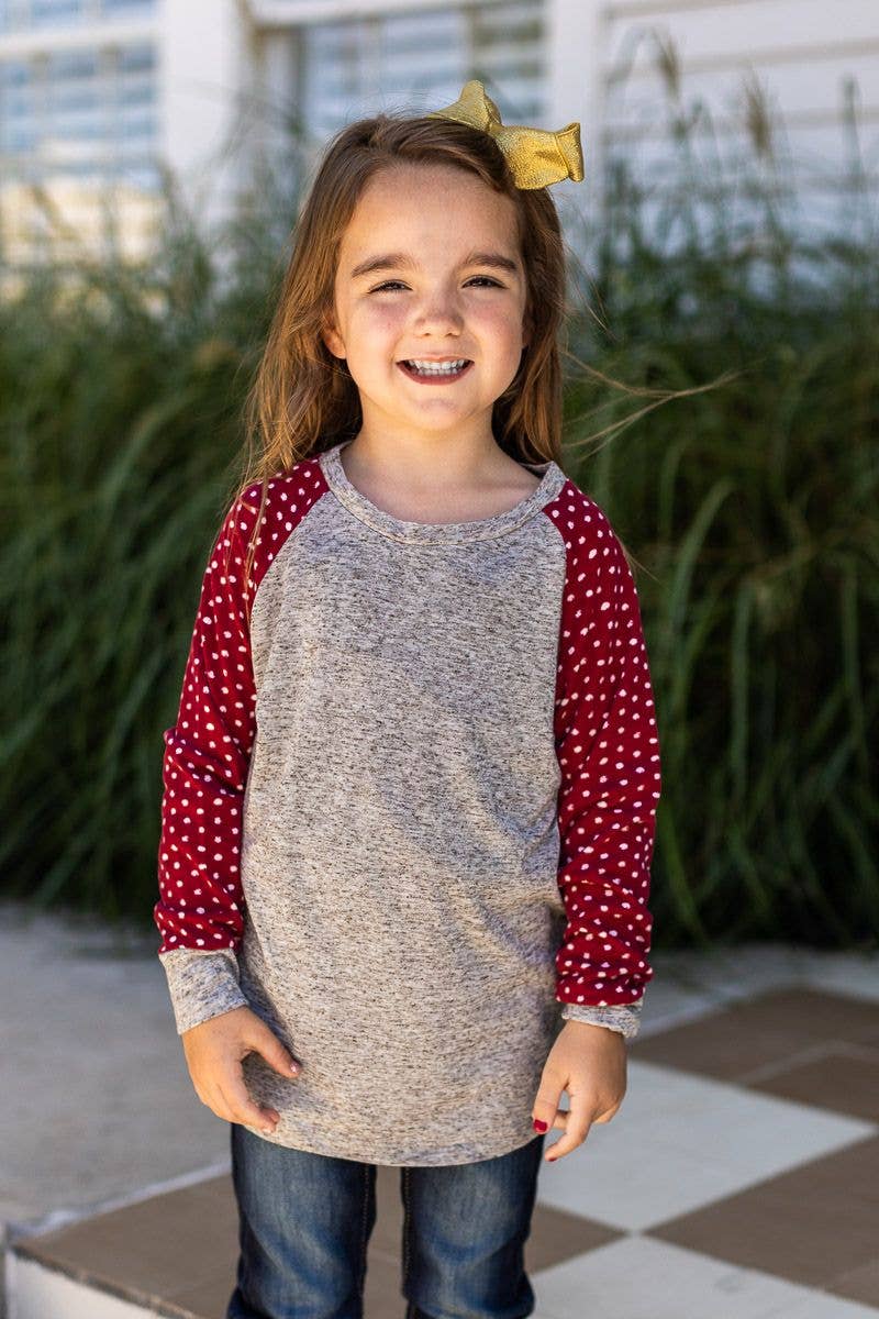 Heather Gray & Red Polka Dot Sleeve Raglan Top | jessie