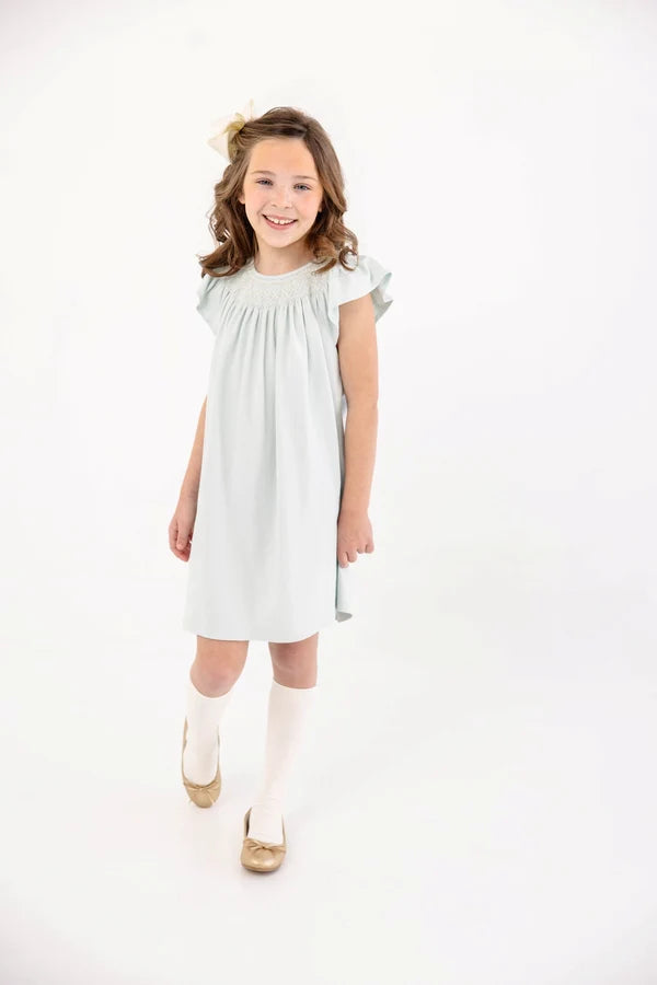 TBBC | Angel Sleeve Sandy Smocked Dress - Old Greenwich Green with Palmetto Pearl and Keeneland Khaki
