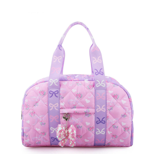 OMG Accessories - Quilted Ditsy Bow Print Medium Duffle Bag