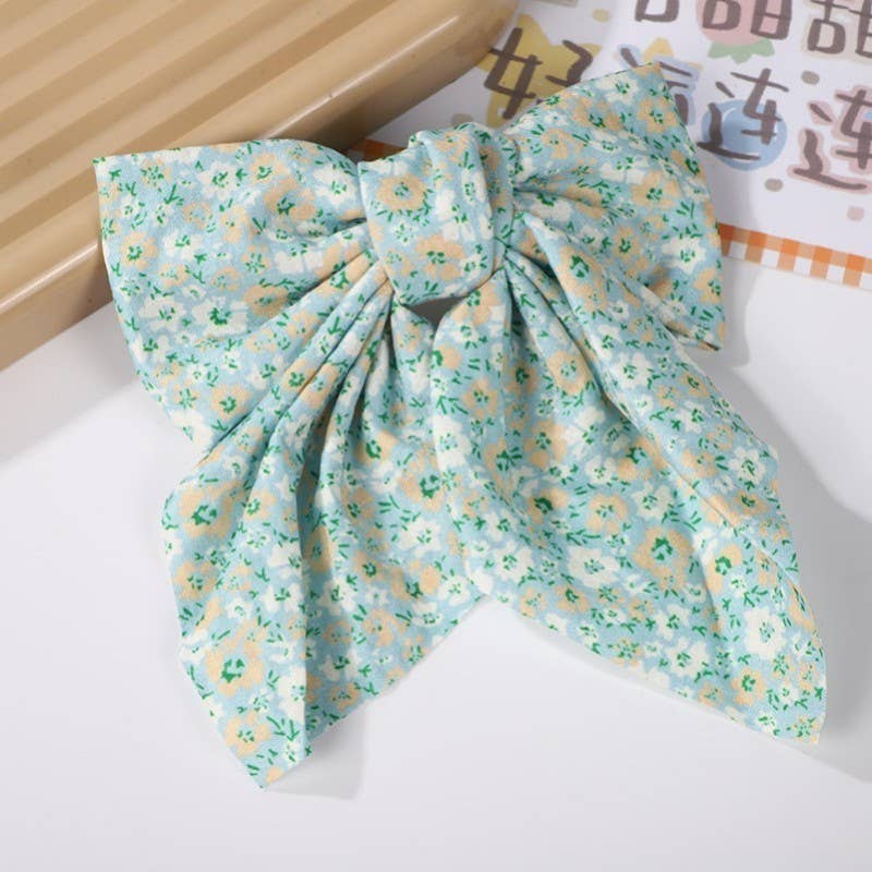 Ditsy Organiza Bow Ribbon Hair Clip - Mint