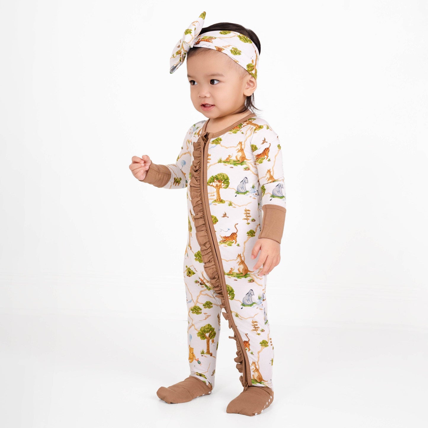 Oh Bother, It's Bedtime Ruffle Baby Bamboo Zipper Romper Pajamas