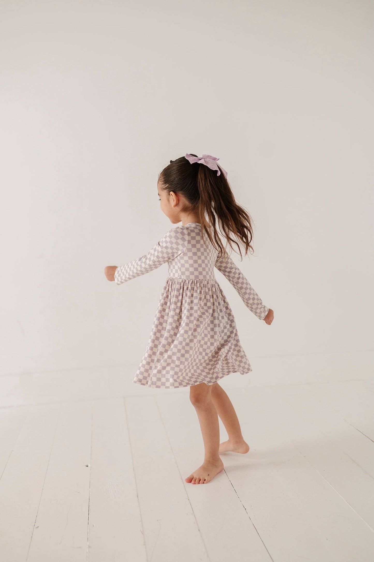Lavender Cloud Checkered Bamboo Henley Dress