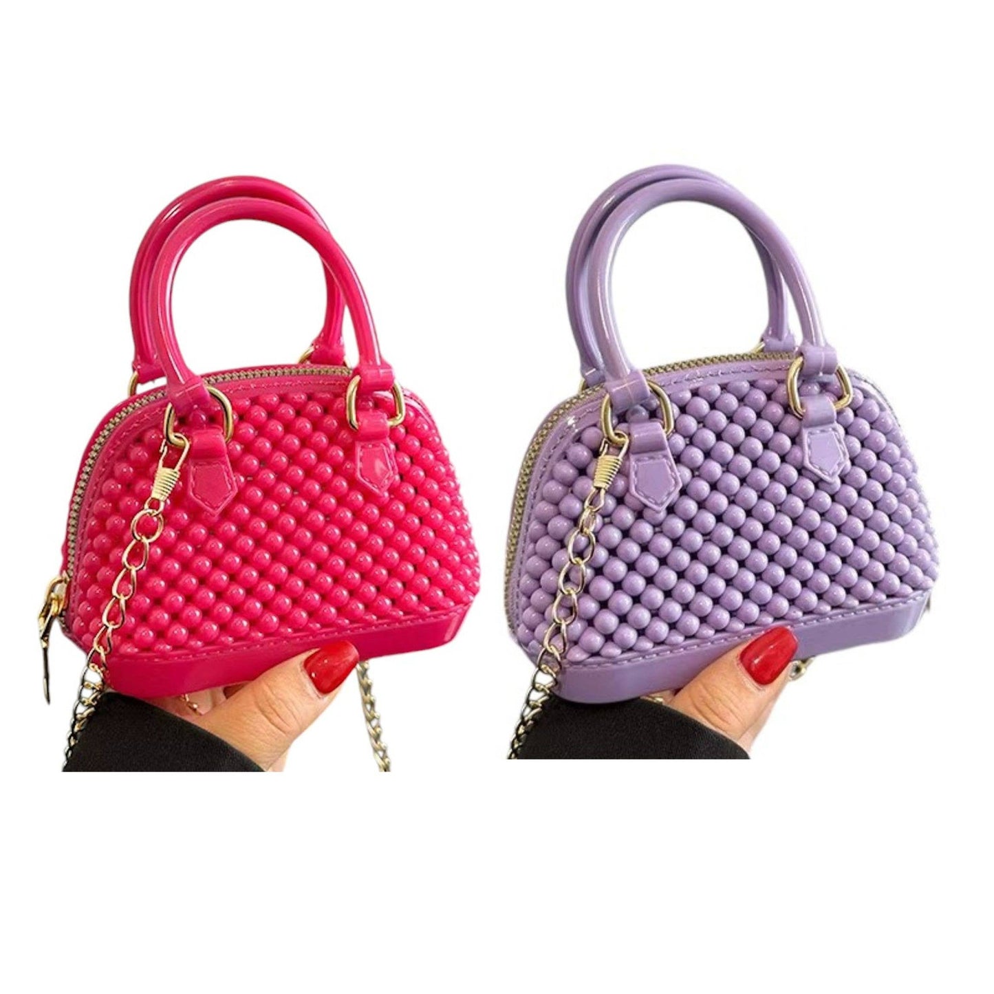 Mini Jelly Bubble Bowler Purse with Crossbody Gold Chain
