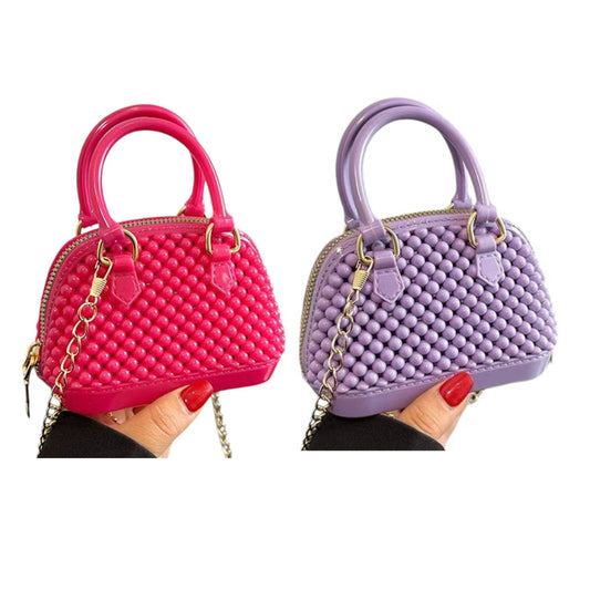 Mini Jelly Bubble Bowler Purse with Crossbody Gold Chain