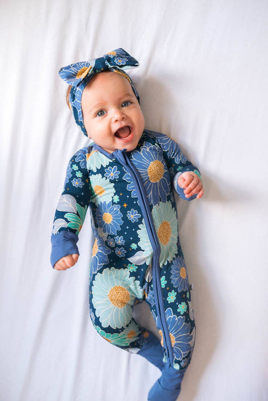 Bluepsie Daisy Baby Bamboo Zipper Romper Pajamas