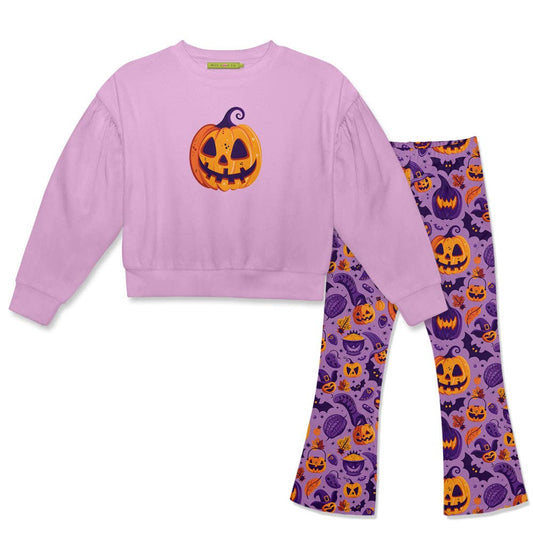 Lilac Crewneck Sweatshirt & Pumpkin Flare Leggings