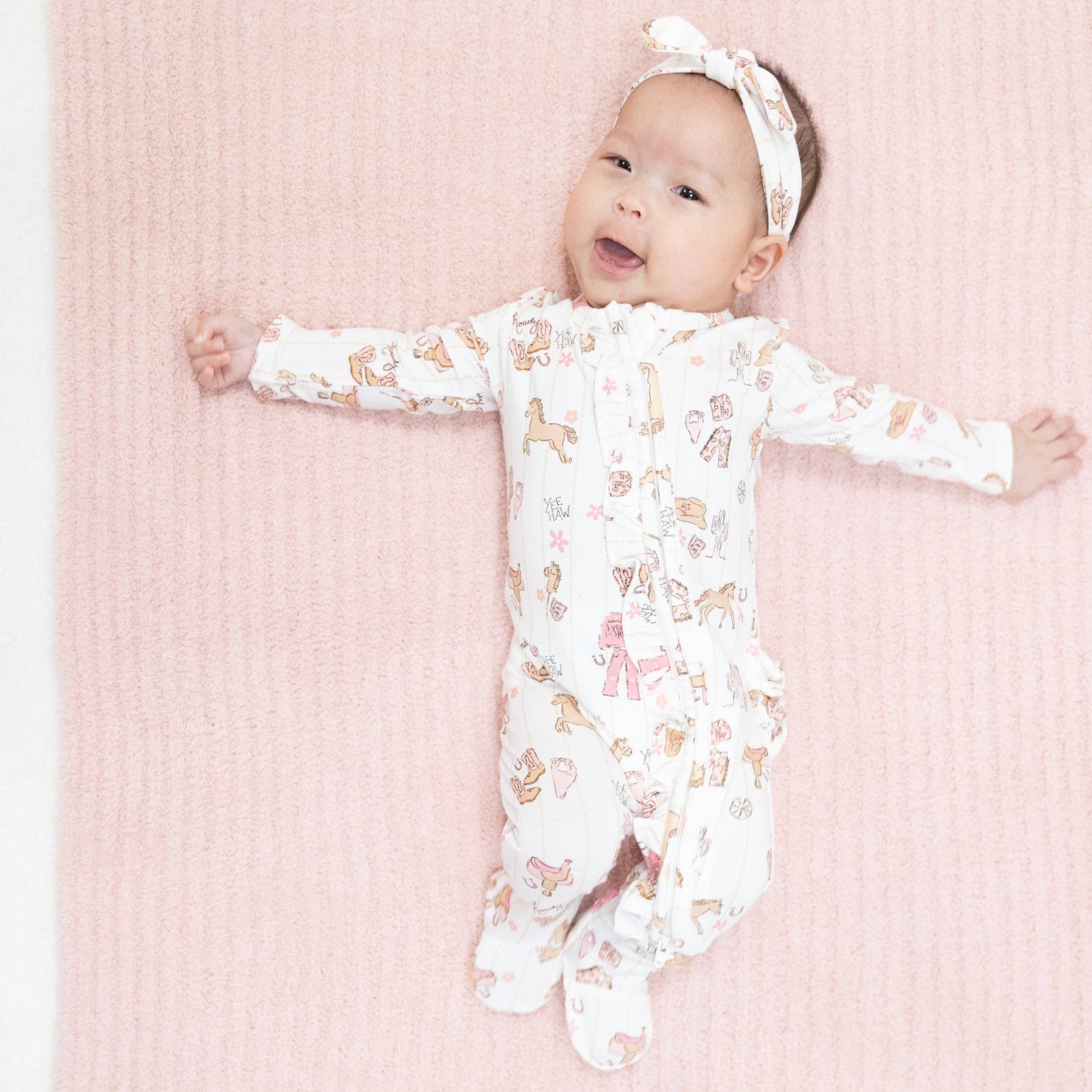 Angel Dear | Cowgirl Nursery - 2 Way Ruffle Front Zipper Footie