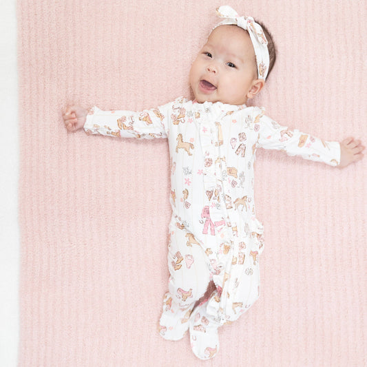 Angel Dear | Cowgirl Nursery - 2 Way Ruffle Front Zipper Footie