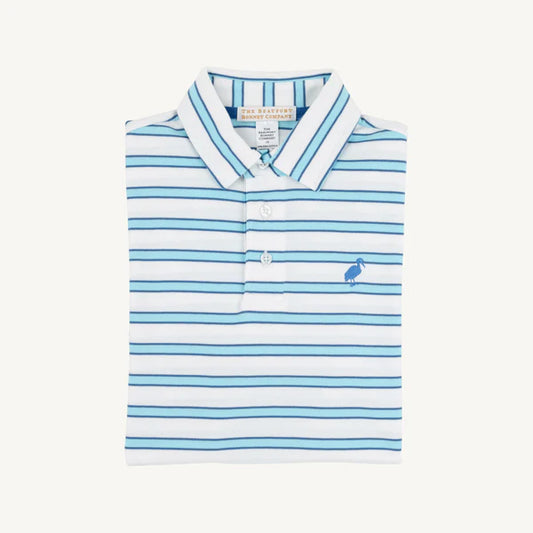 TBBC | Prim & Proper Polo & Onesie - Worth Avenue White, Belhaven Blue, & Wood Boat Blue Stripe with Wood Boat Blue Stork