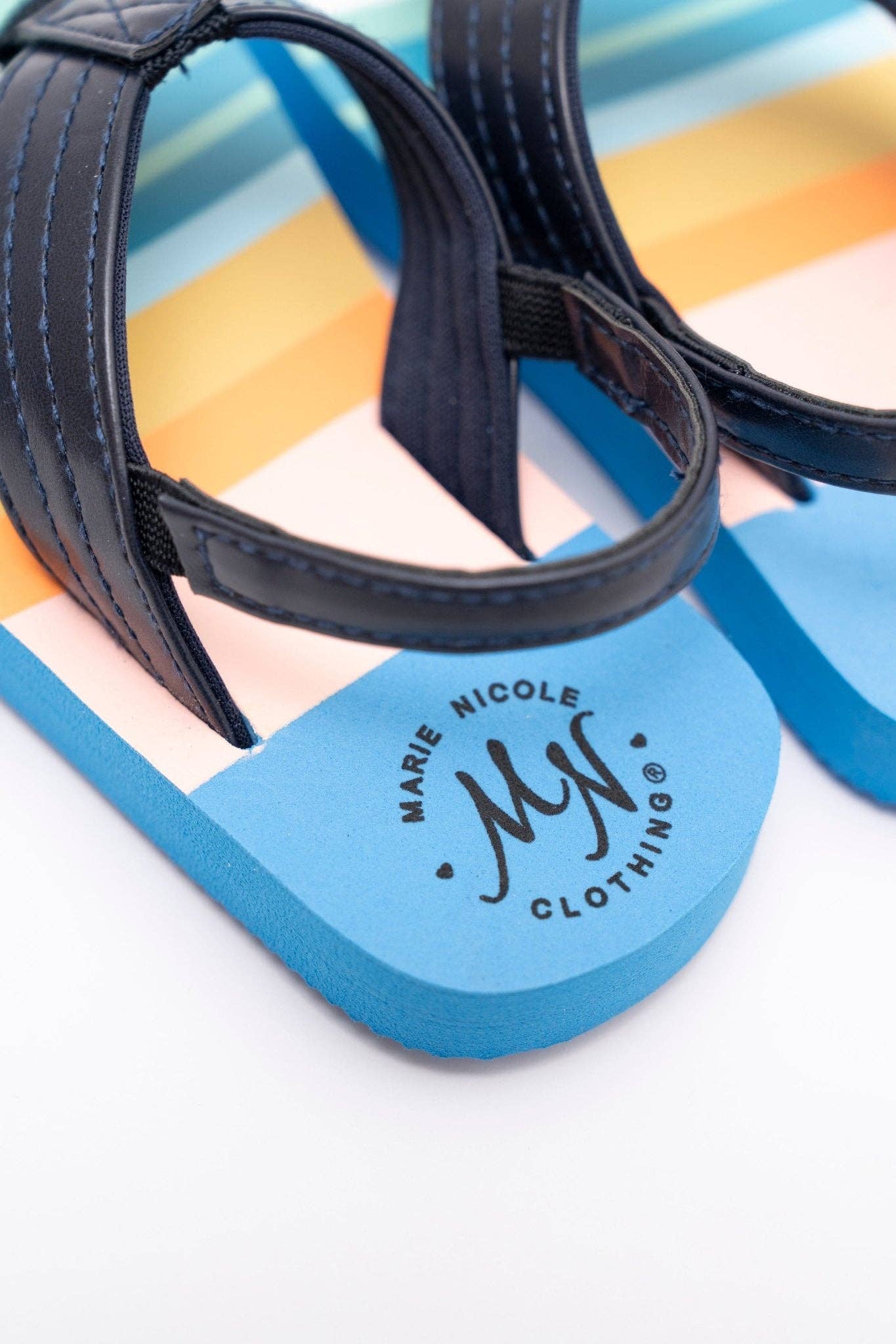Blue Striped Flip Flops with Backstrap