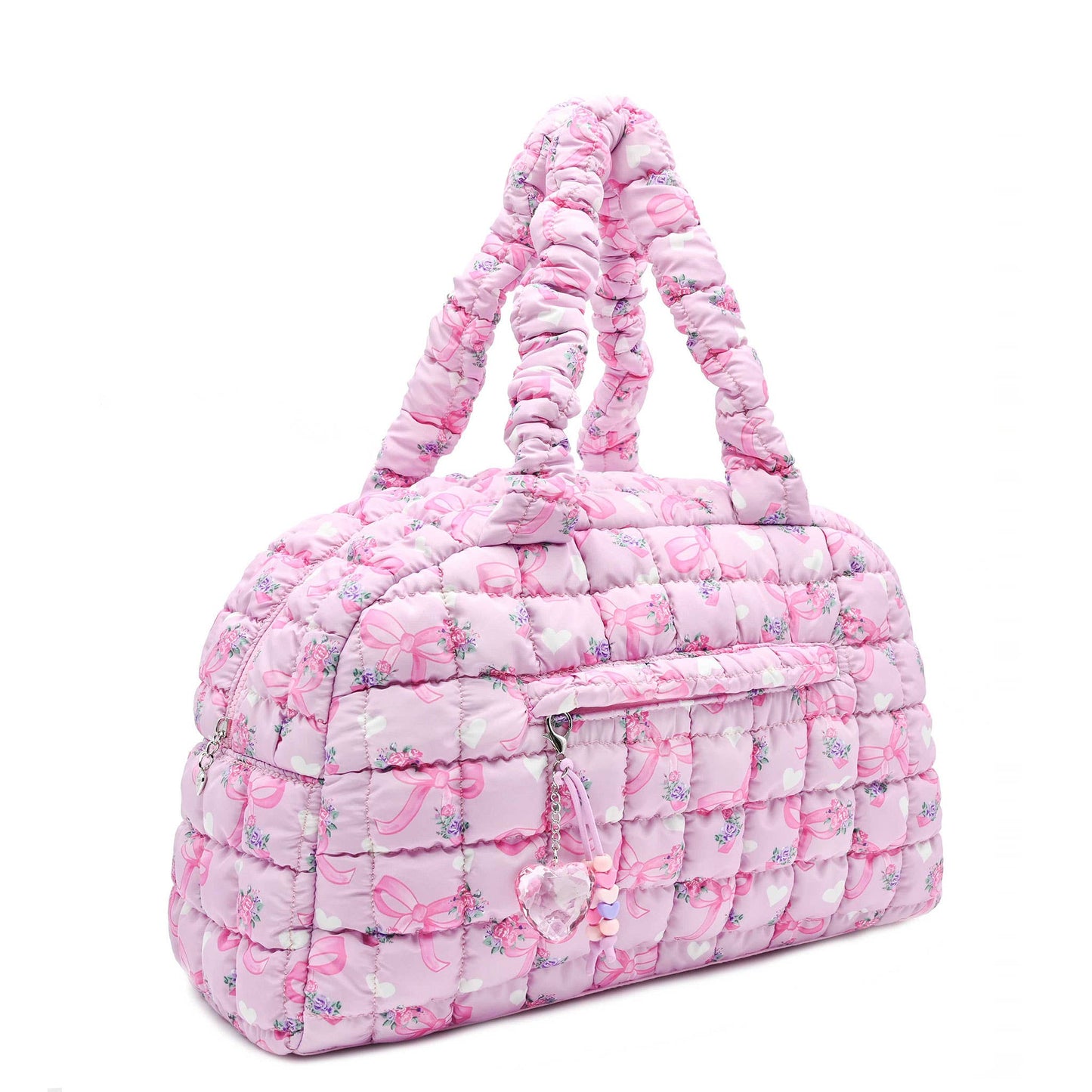 OMG Accessories - Quilted Scrunchies Floral Bow Printed Medium Duffle Bag