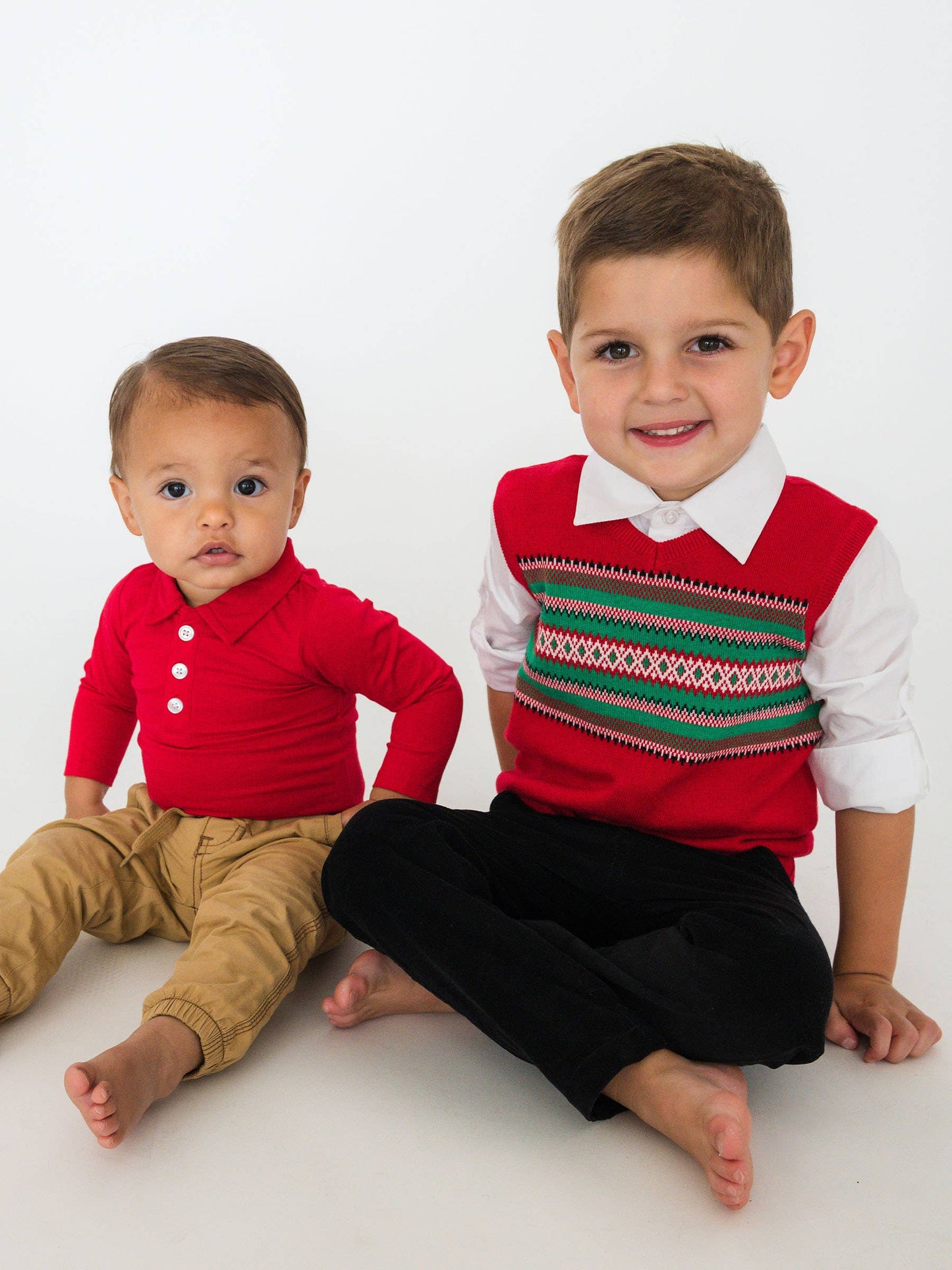 RuffleButts + RuggedButts - Baby Boys Red Knit Polo Bodysuit