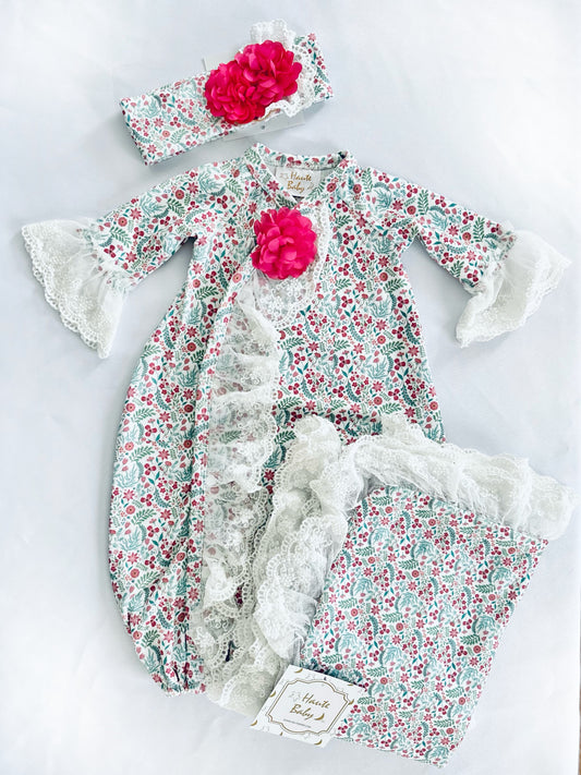 Haute Baby | Pretty Bloom Gown, Headband, and Blanket