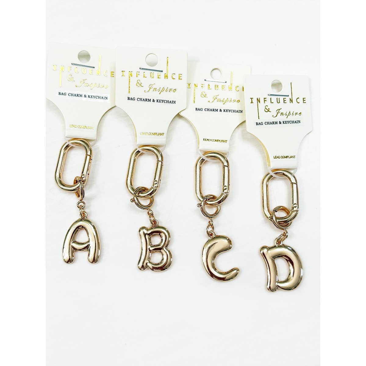 Gold Initial Bag Charm Key Chain