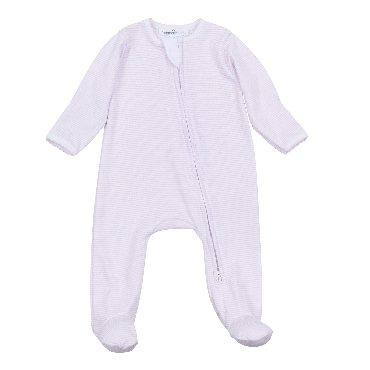 Magnolia Baby | Mini Stripes Zip Footie - Pink
