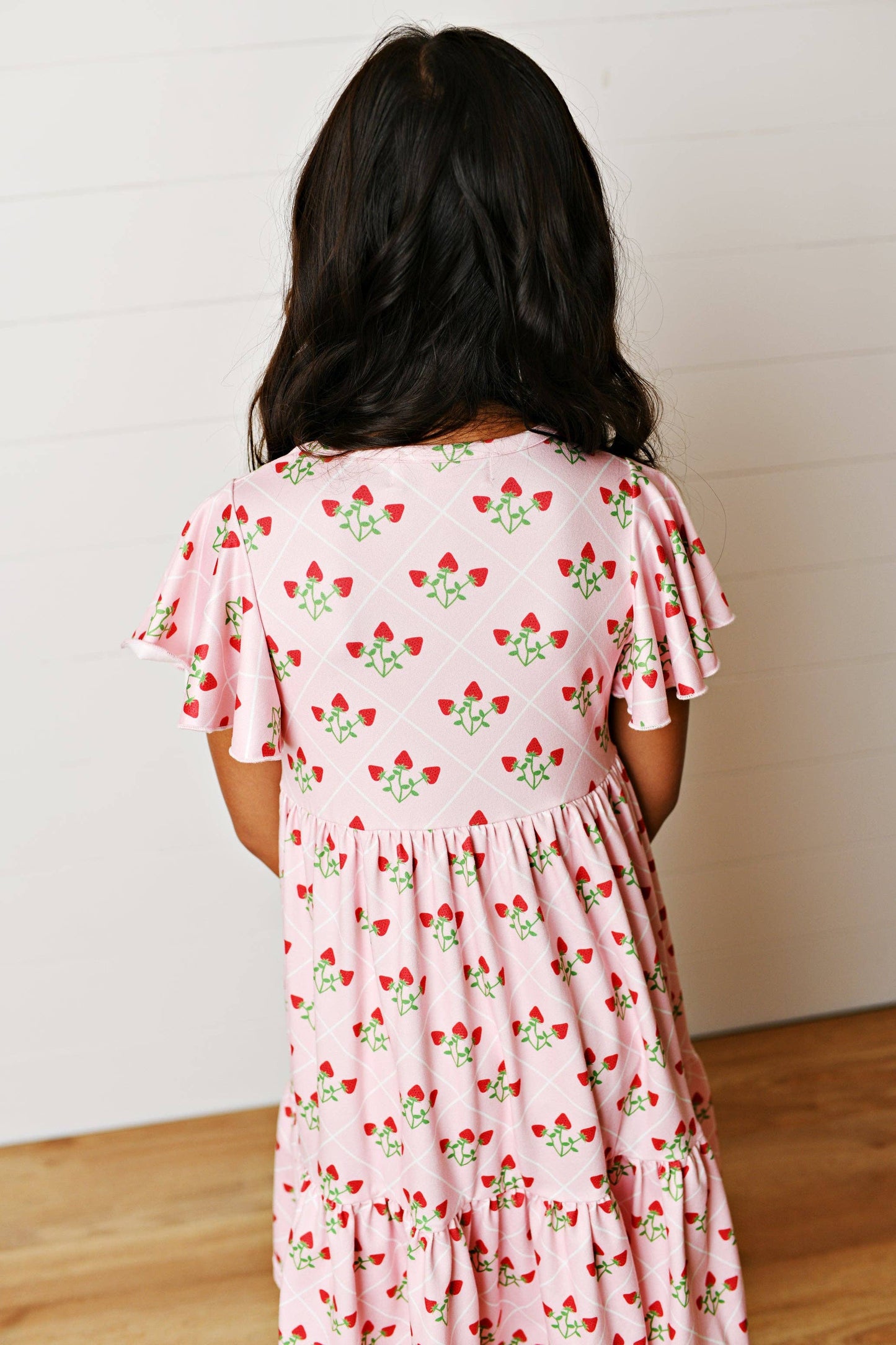Emmy Strawberry Flutter Sleeve Twirl Dress