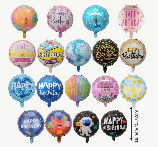 18" Round Birthday Balloon - Helium Filled