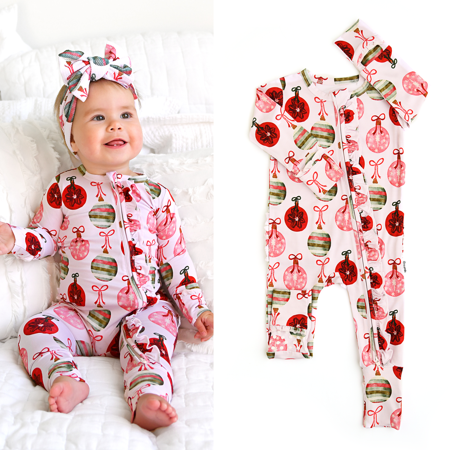Kit Ornaments Ruffle Bamboo Zip Romper