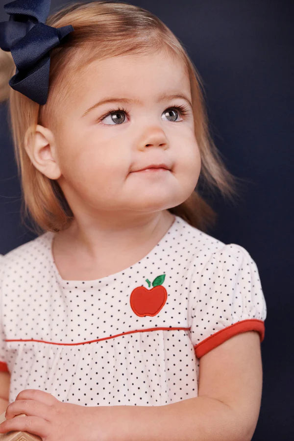TBBC | Penny’s Playsuit - Nantucket Navy Microdot with Richmond Red and Apple Applique