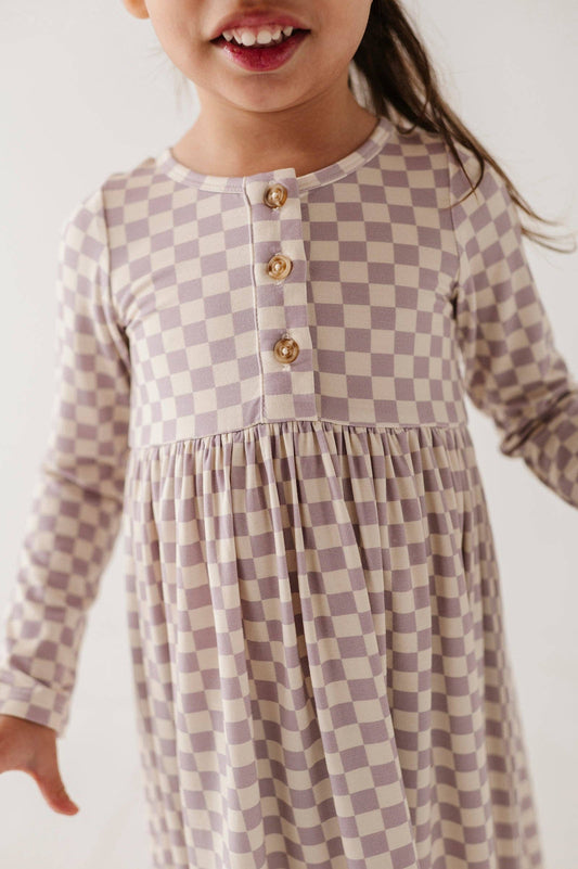 Lavender Cloud Checkered Bamboo Henley Dress