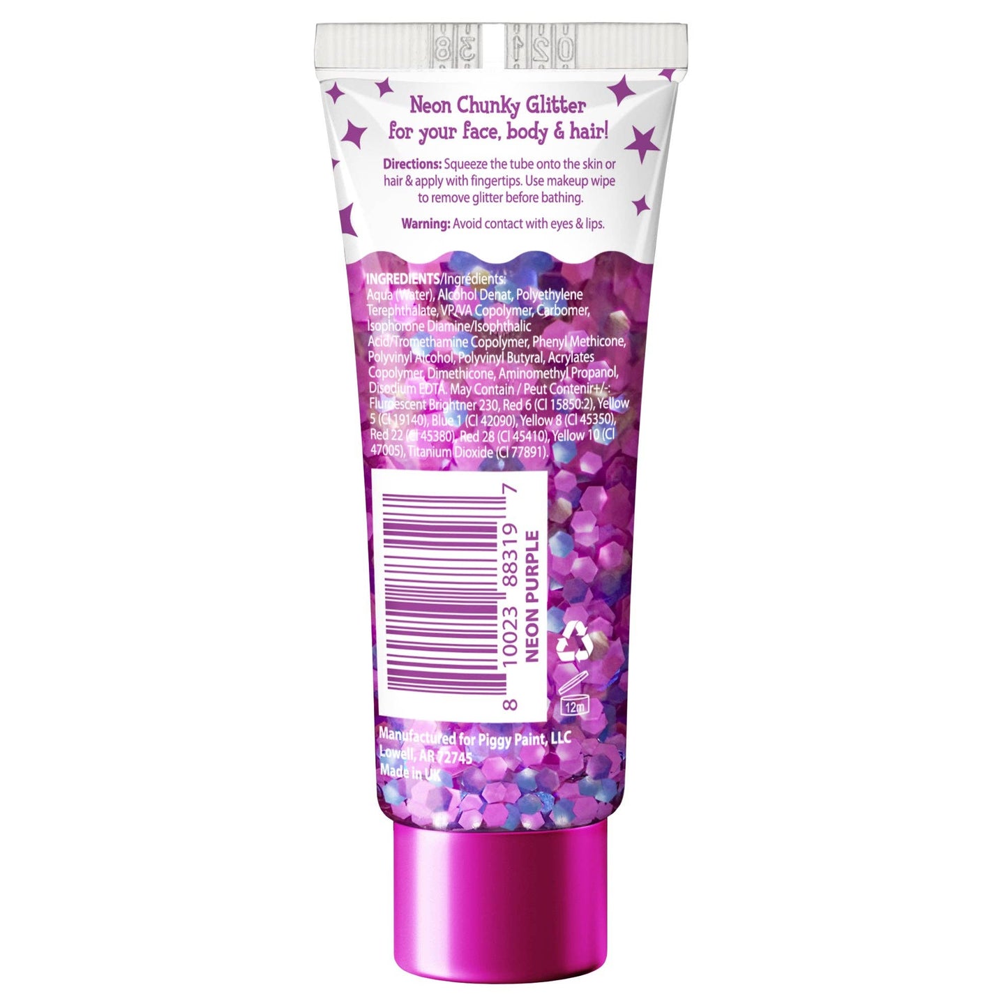 Piggy Paint - Chunky Confetti Glitter Gel - Neon Purple