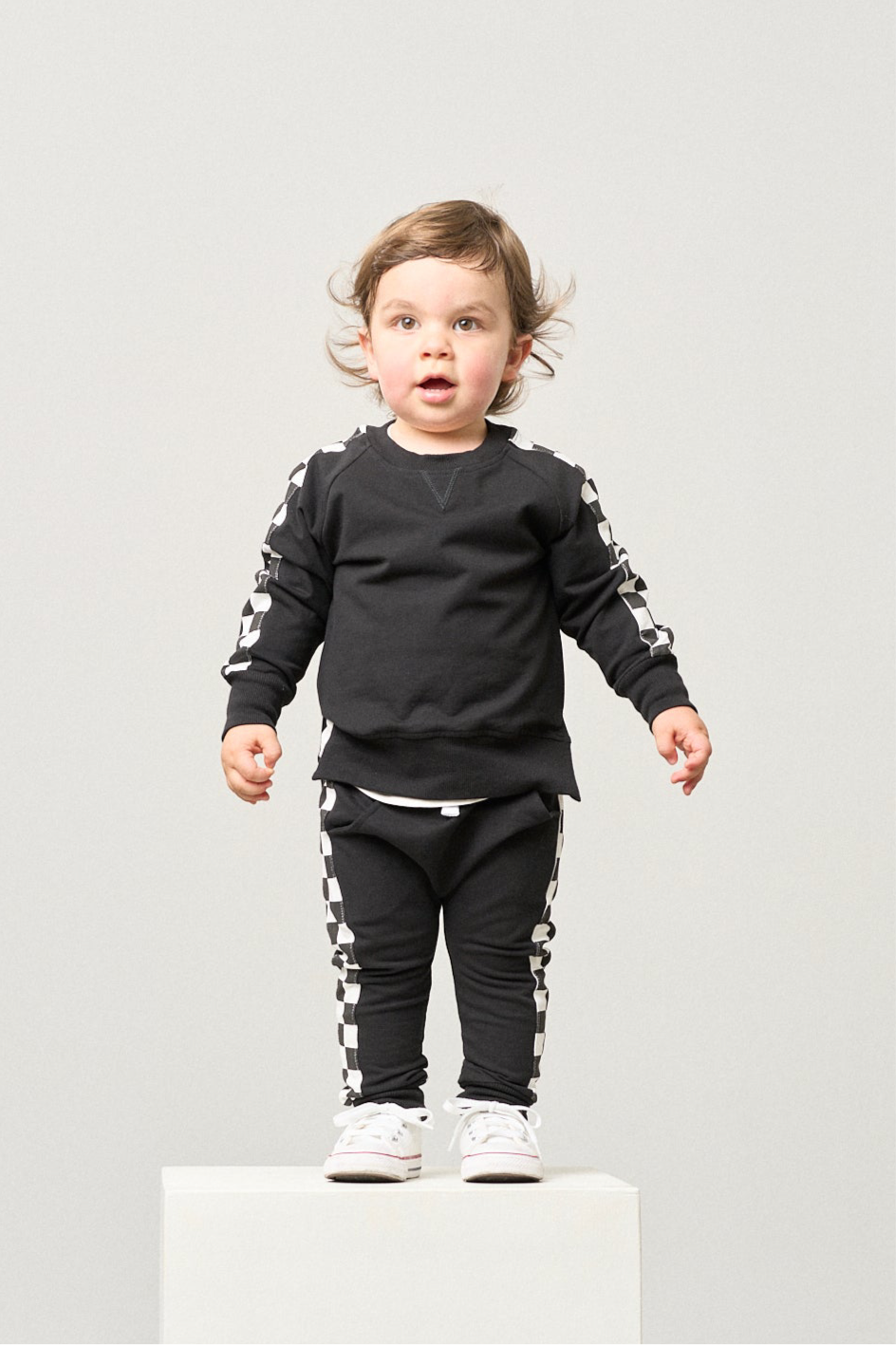 Side Checkered Joggers and Pullover Set