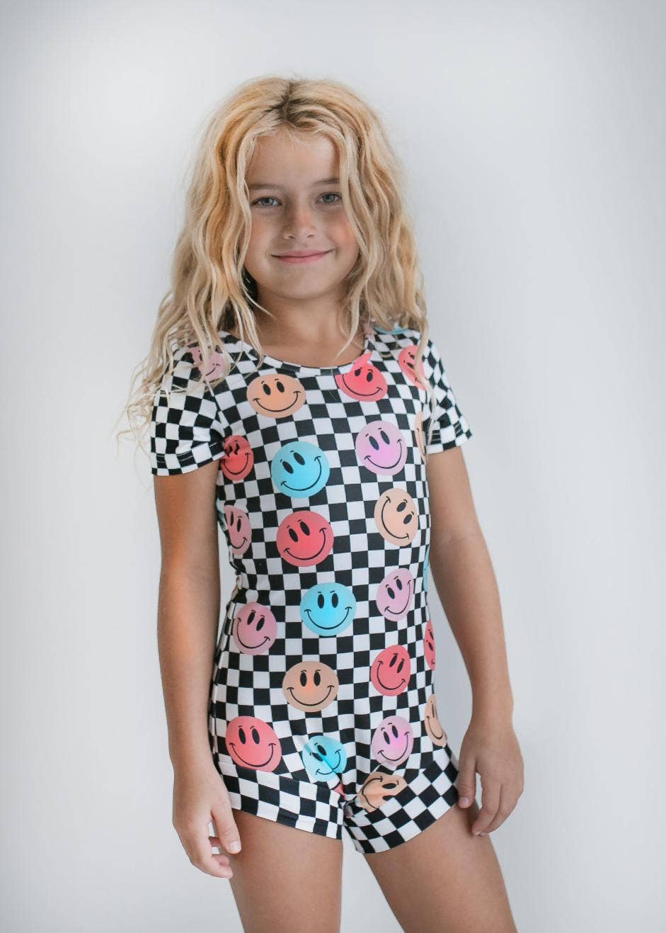 Retro Smiley Face Checkered Leotard