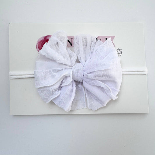 Rockin Royalty - Skinny Mini Ruffled Headband- White