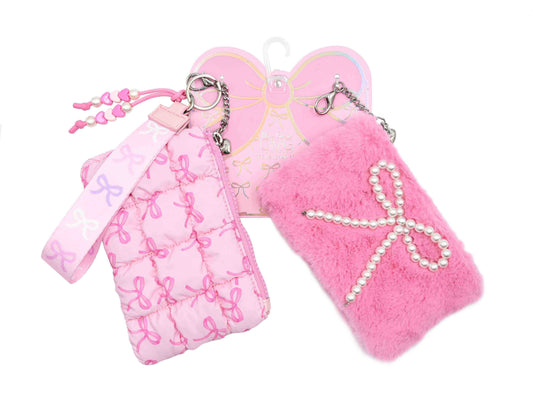 OMG Accessories - Quilted Scrunchies Bow 3 Piece Coin Purse Keychain Set