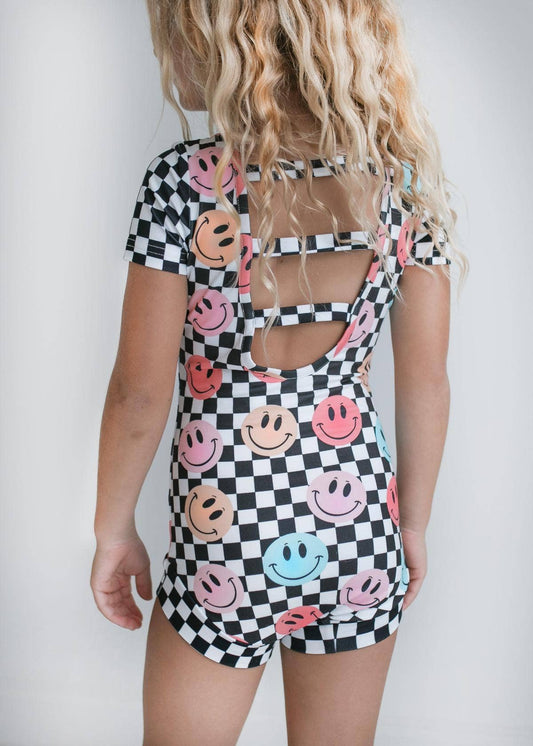 Retro Smiley Face Checkered Leotard