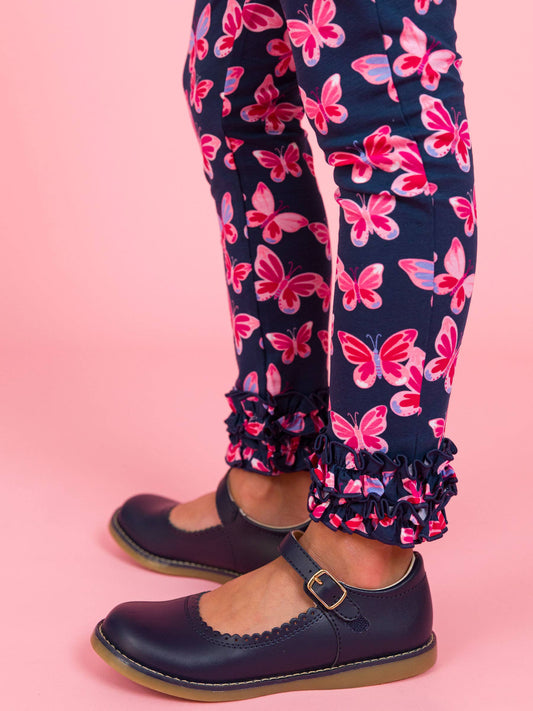 RuffleButts + RuggedButts - Girls Butterfly Bliss Classic Ruffle Leggings
