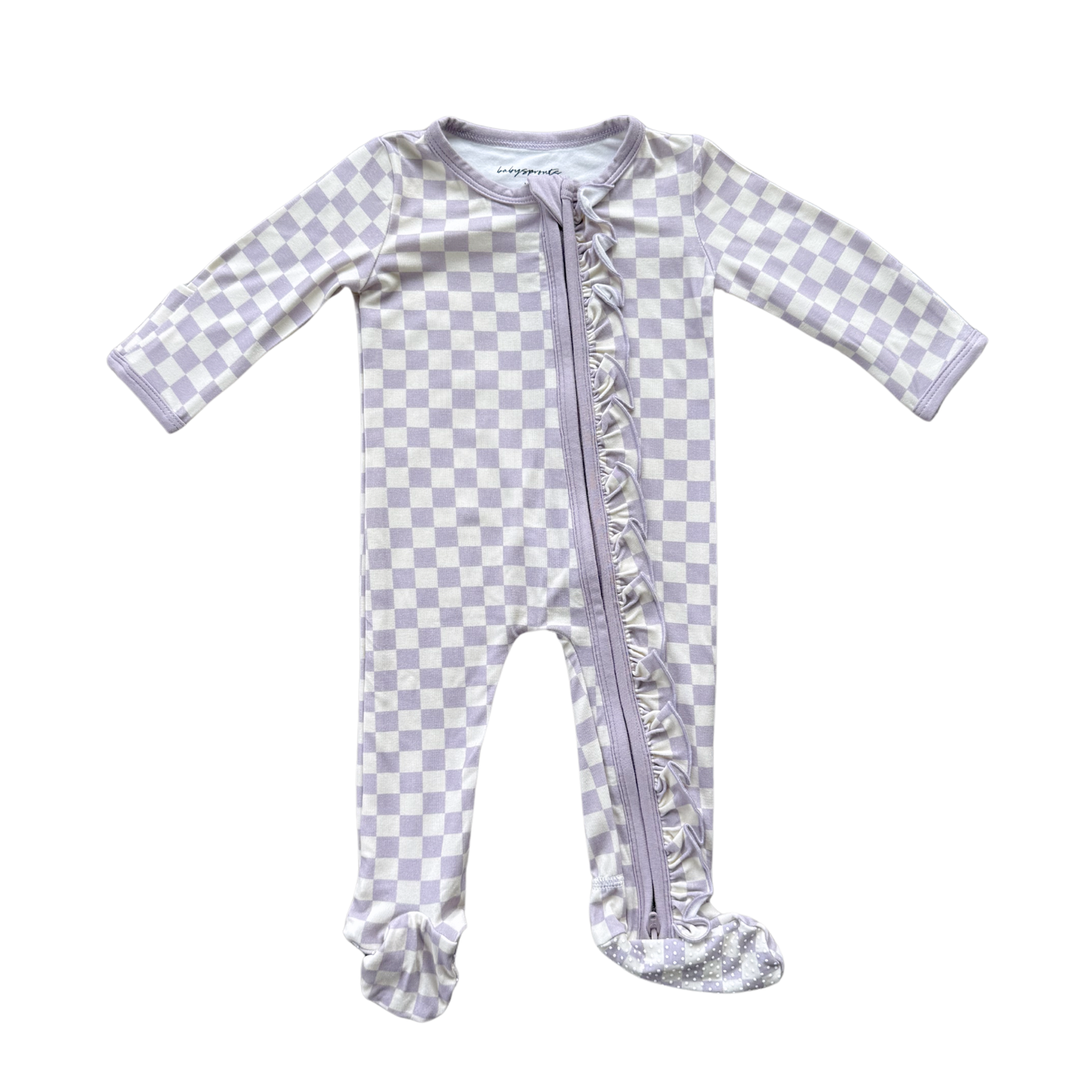 Lavender Cloud Checkered Bamboo Footie Romper